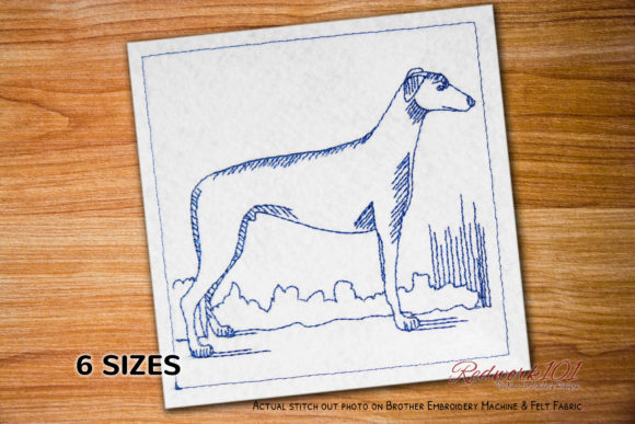 A Greyhound Dog on Nature Redwork for Thoughtful Gift Stitching