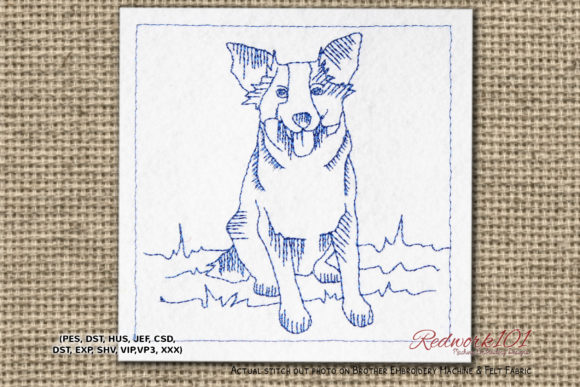 Australian Shepherd Dog Redwork Design Review for Business Merch